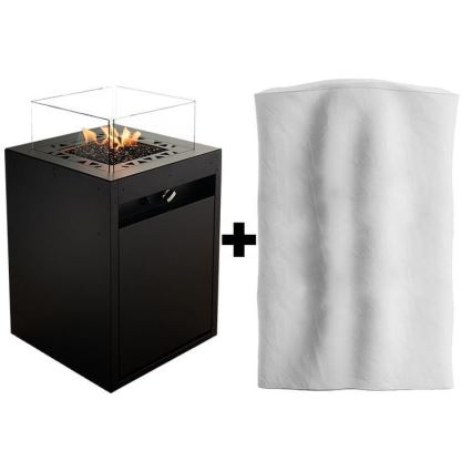 Planika - Kültéri gáz kandalló 79,7x48 cm 10kW 1xAAA fekete + védőborítás