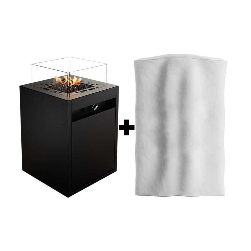 Planika - Kültéri gáz kandalló 79,7x48 cm 10kW 1xAAA fekete + védőborítás