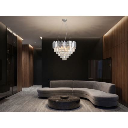 PLAZA kábeles kristálycsillár 9×E14/40W/230V Ø 60 cm ezüstszínű