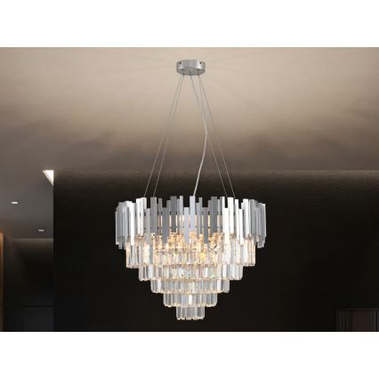 PLAZA kábeles kristálycsillár 9×E14/40W/230V Ø 60 cm ezüstszínű