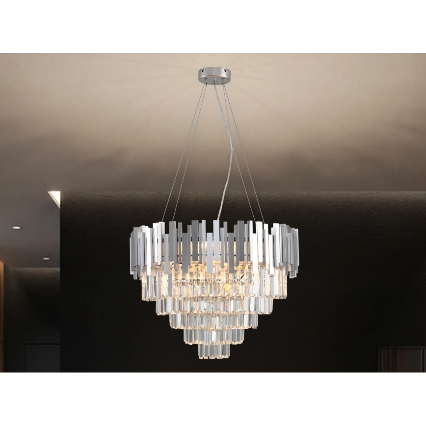 PLAZA kábeles kristálycsillár 9×E14/40W/230V Ø 60 cm ezüstszínű