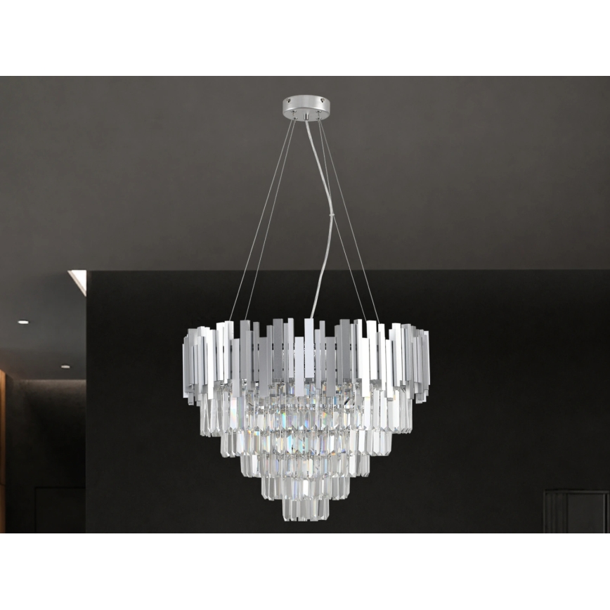 PLAZA kábeles kristálycsillár 9×E14/40W/230V Ø 60 cm ezüstszínű