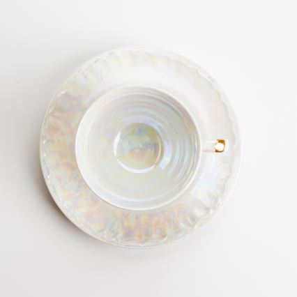 Porcelán tea készlet gyöngyház fehér