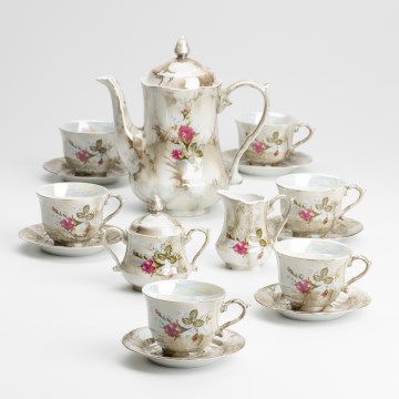 Porcelán tea készlet márvány barna rózsa