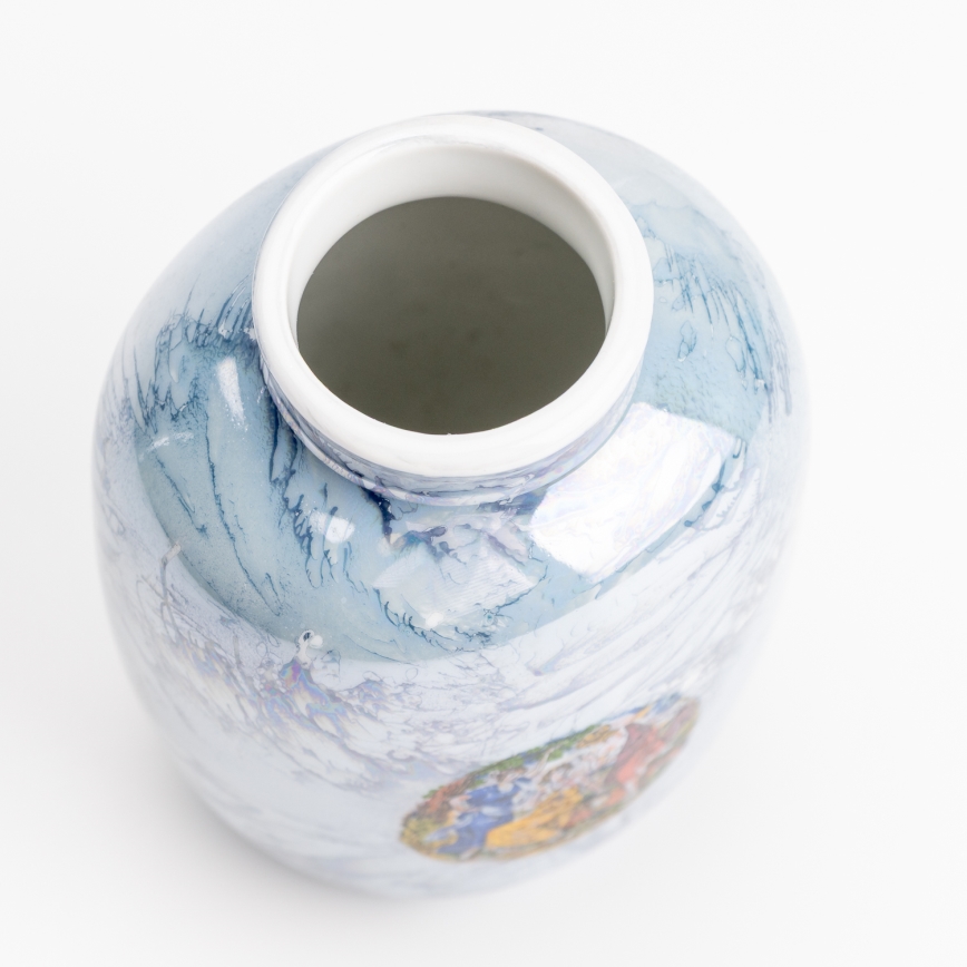 Porcelán váza 12,5x9 cm gyöngyház kék imák