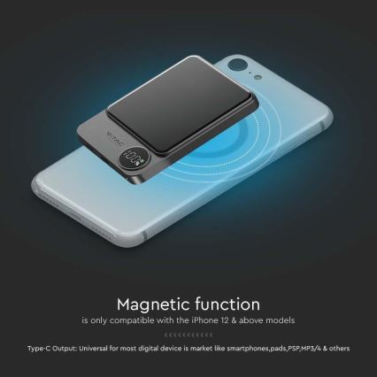 Power Bank kijelzővel és vezeték nélküli töltéssel Power Delivery 10000mAh/20W/5V fekete