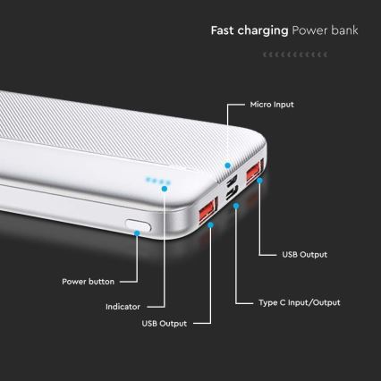 Power Bank Power Delivery 10000mAh/22,5W/5V ezüst