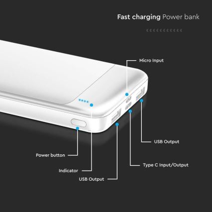 Power Bank Power Delivery 10000mAh/22,5W/5V fehér