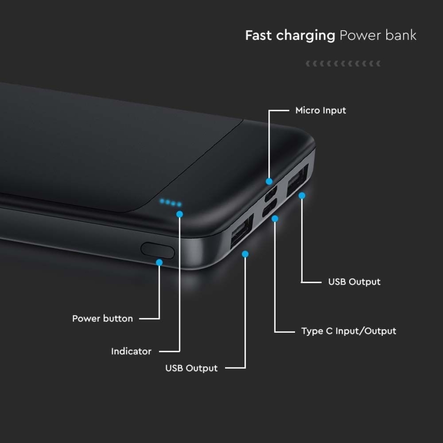 Power Bank Power Delivery 10000mAh/22,5W/5V fekete