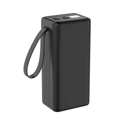 Power Bank 40000 mAh 65W Power Delivery 2xUSB-A + 2xUSB-C LED zseblámpával és 1 m-es USB-C kábellel, fekete