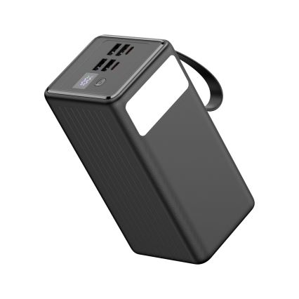 Power Bank 60000 mAh 20W Power Delivery 4xUSB-A + 2xUSB-C LED zseblámpával és 1m USB-C kábellel fekete