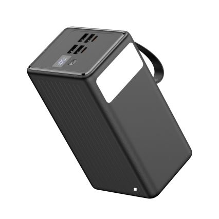 Power Bank 70000 mAh 20W Power Delivery 4xUSB-A + 2xUSB-C LED zseblámpával és 1m USB-C kábellel, fekete