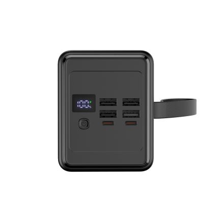 Power Bank 70000 mAh 20W Power Delivery 4xUSB-A + 2xUSB-C LED zseblámpával és 1m USB-C kábellel, fekete