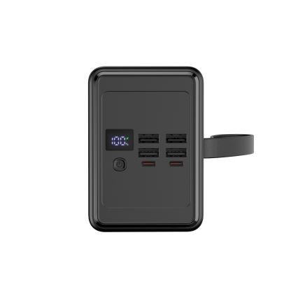 Power Bank 80000 mAh 20W Power Delivery 4xUSB-A + 2xUSB-C LED zseblámpával és 1m USB-C kábellel, fekete
