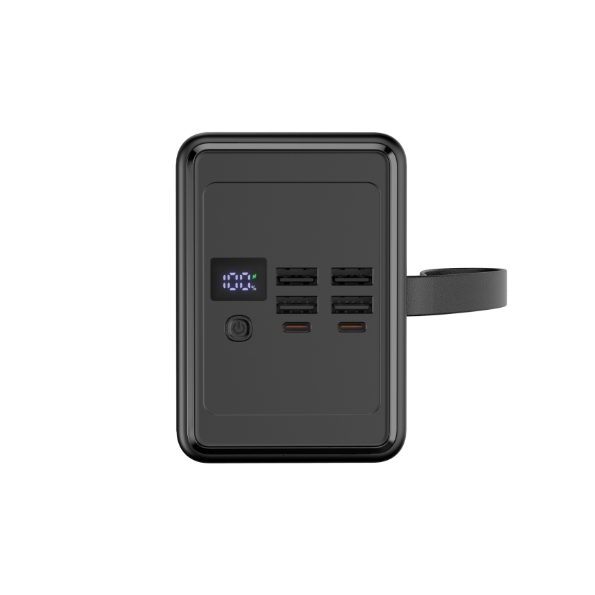 Power Bank 80000 mAh 20W Power Delivery 4xUSB-A + 2xUSB-C LED zseblámpával és 1m USB-C kábellel, fekete