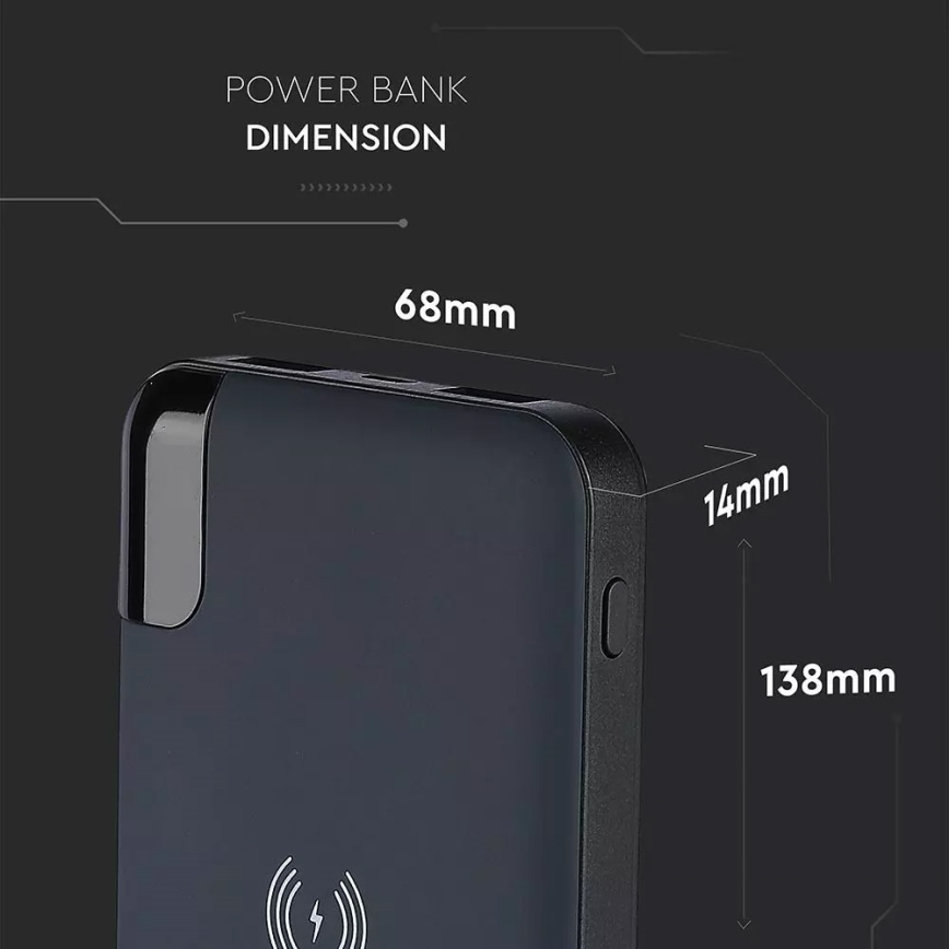 Power Bank 8000mAh/3,7V vezeték nélküli töltéssel kék töltőállomás