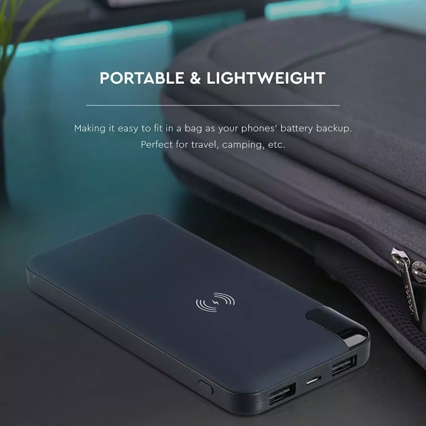 Power Bank 8000mAh/3,7V vezeték nélküli töltéssel kék töltőállomás