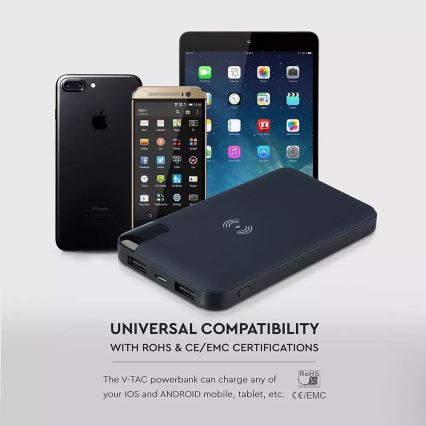 Power Bank 8000mAh/3,7V vezeték nélküli töltéssel kék töltőállomás