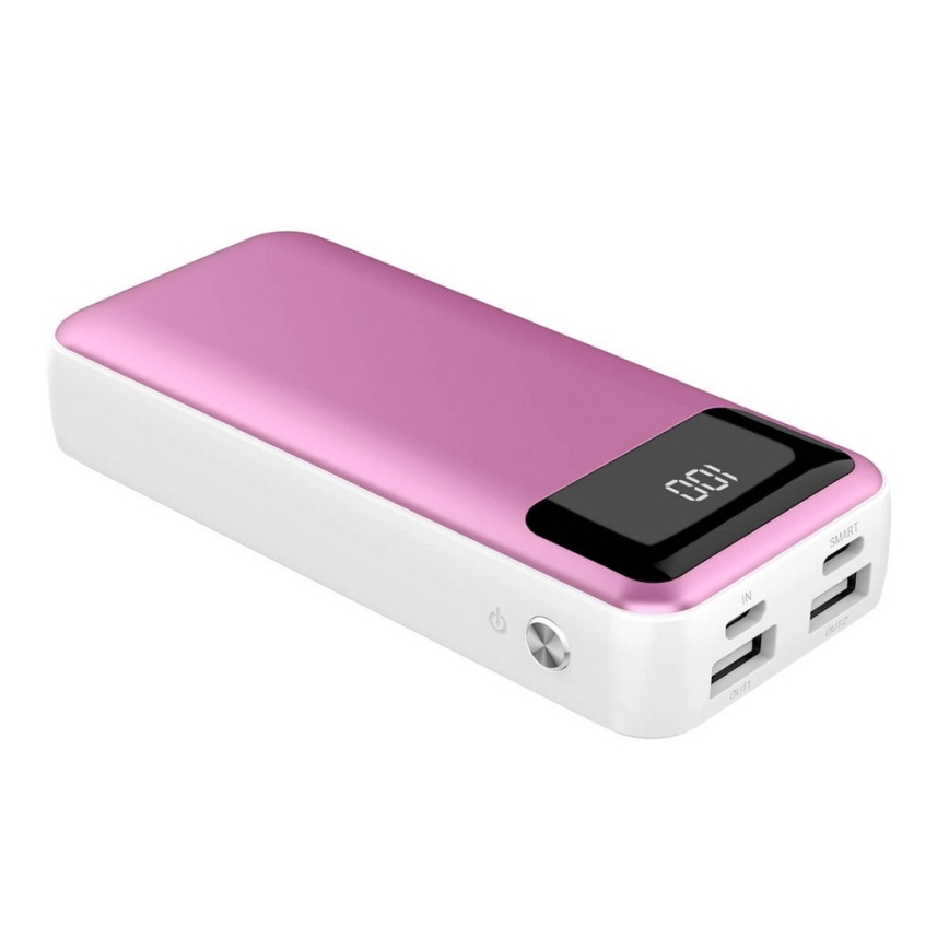 Power Bank kijelzővel 10000mAh/3,7V rózsaszín