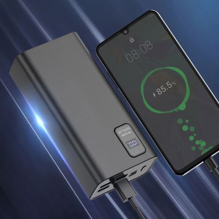 Power Bank LED kijelzővel Power Delivery 30000 mAh 3,7V fekete