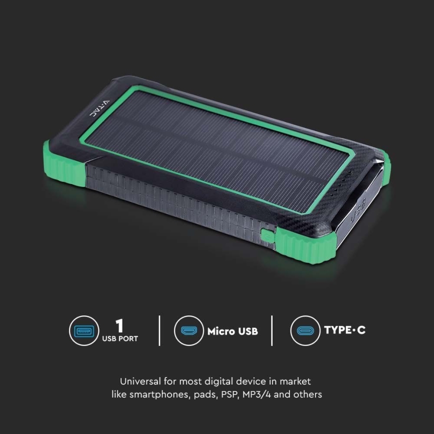 Power Bank napelemes Power Delivery 10000mAh/10W/5V fekete