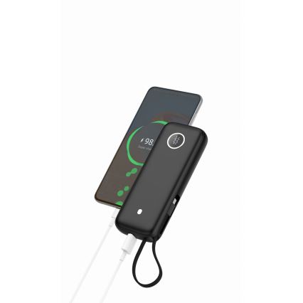 Powerbank 20000 mAh 1xUSB-A + 2xUSB-C 1m USB-kábellel fekete