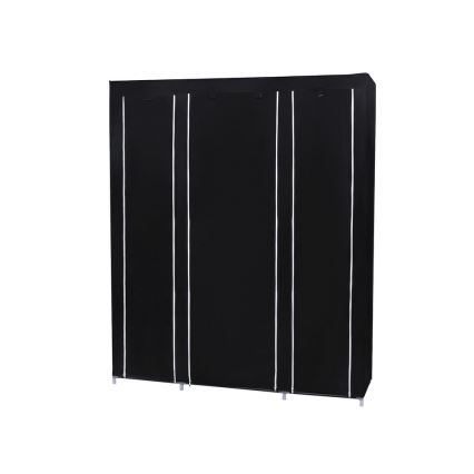 Praktikus textil tárolószekrény MATIS 150x175x45 cm, fekete, polcokkal és ruhatartó rúddal