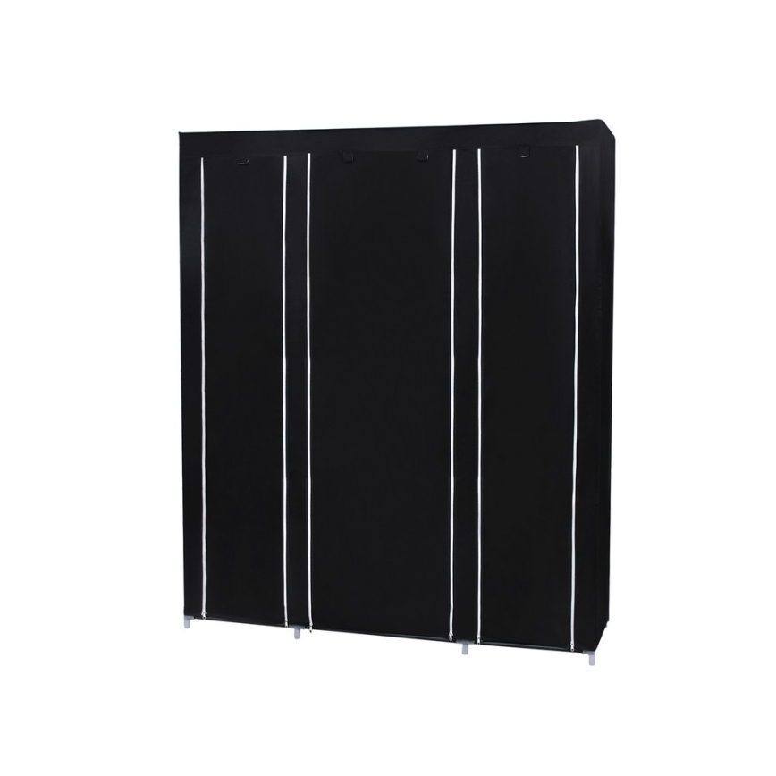 Praktikus textil tárolószekrény MATIS 150x175x45 cm, fekete, polcokkal és ruhatartó rúddal