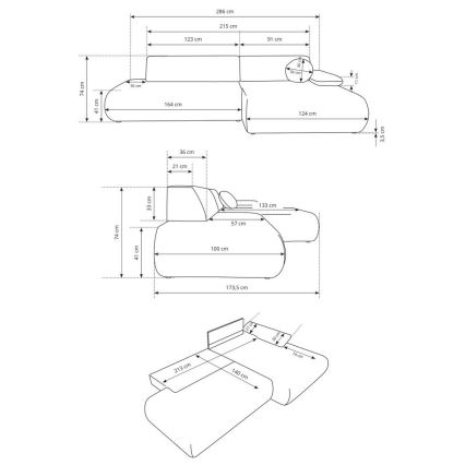 PRATO jobb oldali, L alakú, kihúzható ülőgarnitúra tárolóval, bézs