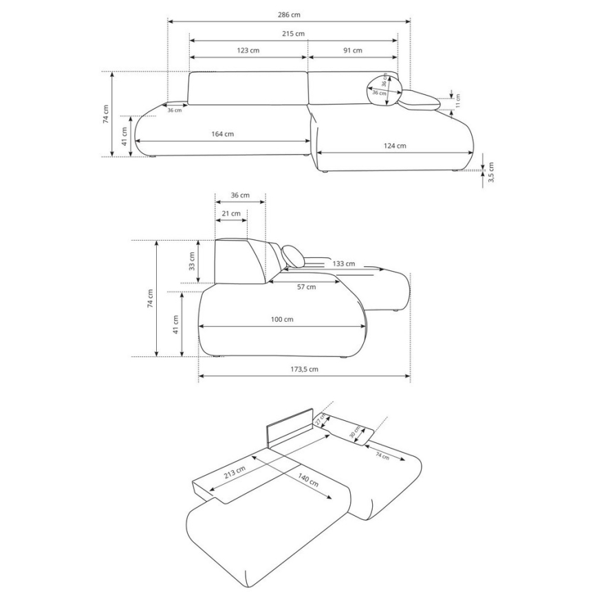 PRATO L-alakú, balos, kinyitható sarokkanapé tárolóval, bézs