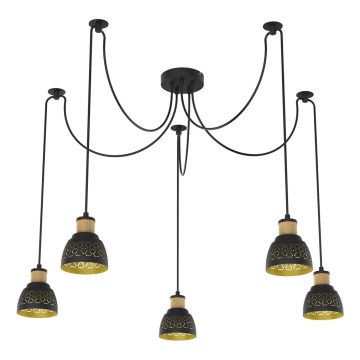 Prezent 27525 - Csillár zsinóron MESCALA 5xE14/40W/230V pók fekete/gumifa