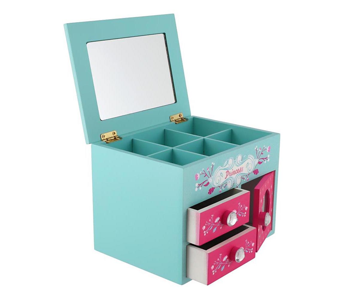 Teddies PRINCESS ékszerdoboz tükörrel, rózsaszín/kék 00100031