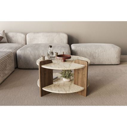 PURO dohányzóasztal, átmérő 70 cm, bézs/dió
