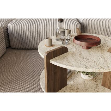PURO dohányzóasztal, átmérő 70 cm, bézs/dió