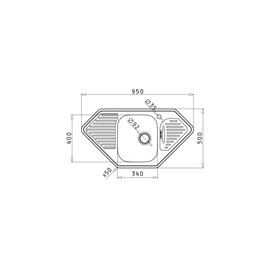 Pyramis 108760801 - MEDUSA CORNER konyhai mosogató 95x50 cm
