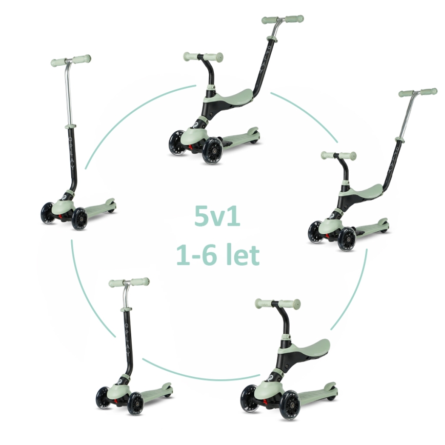 QPlay - Gyerek roller LED-világítós kerekekkel 5 az 1-ben SEMA PRO zöld