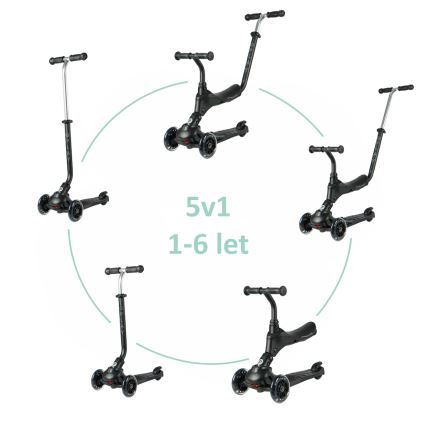 QPlay - Gyermekroller LED világító kerekekkel 5 az 1-ben SEMA PRO fekete