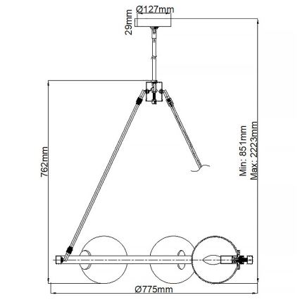 Quintiesse - HARPER rúdon függő csillár 5xE14/60W/230V, Ø 77,5 cm, fényes króm/füstszínű