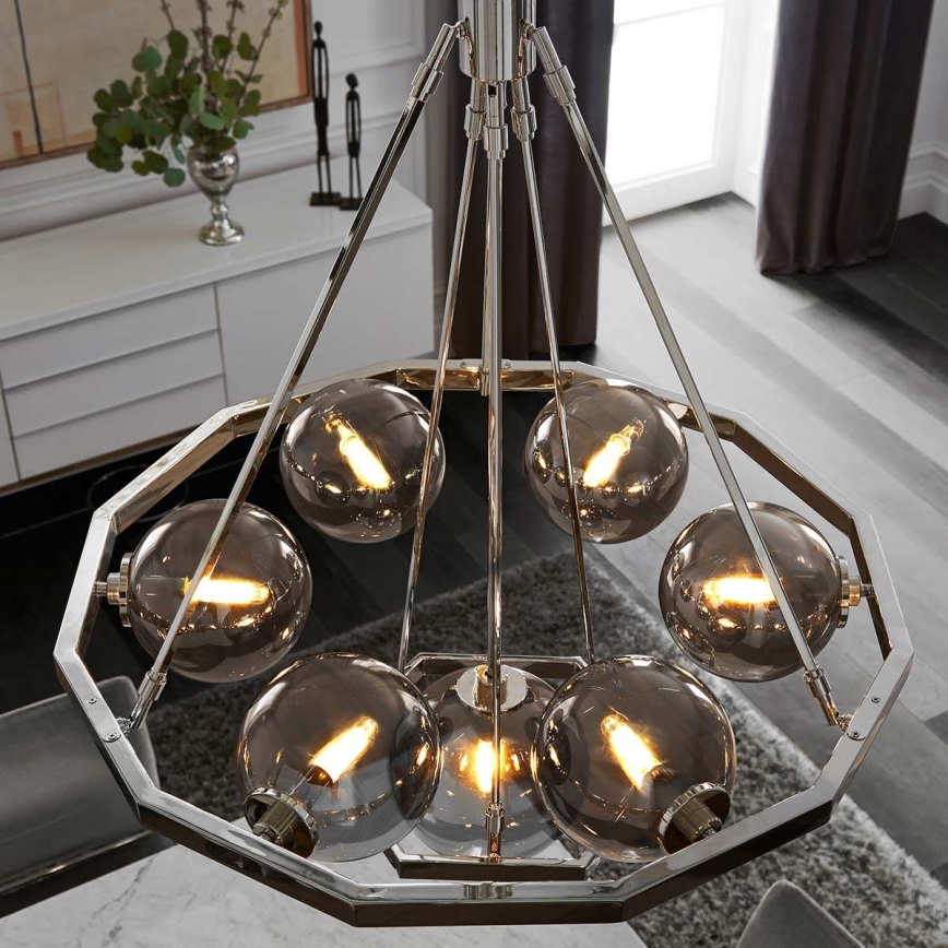 Quintiesse - HARPER rúdra szerelt csillár 7xE14/60W/230V, átm. 81,3 cm, fényes króm/füstszínű üveg