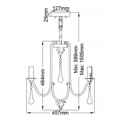 Quintiesse - KARLEE rúdra szerelt csillár 3xE14/60W/230V átm. 45,7 cm matt króm