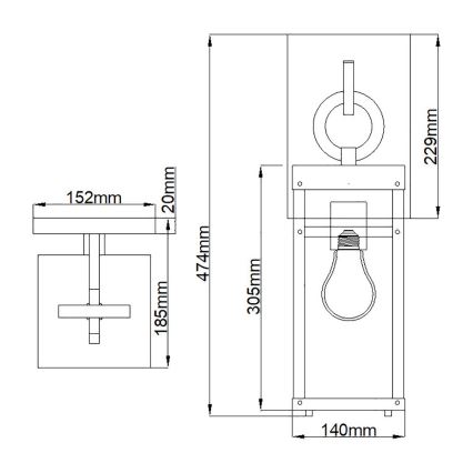 Quintiesse - Kültéri fali lámpa PORTER M 1xE27/60W/230V IP44 fekete