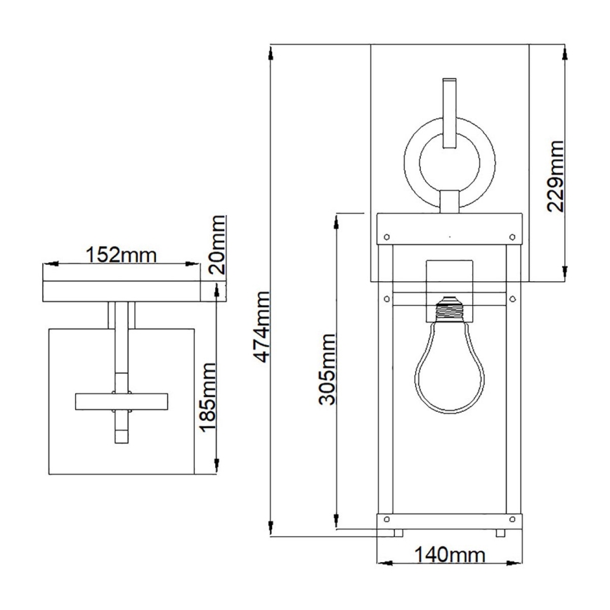 Quintiesse - Kültéri fali lámpa PORTER M 1xE27/60W/230V IP44 fekete