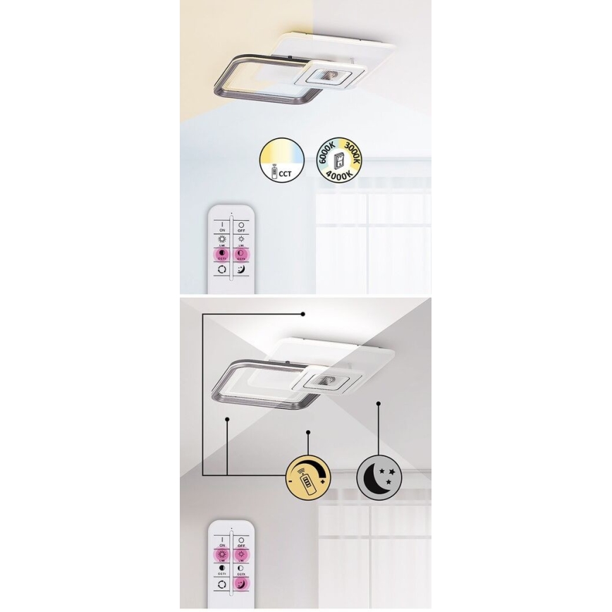Rabalux - LED dimmelhető felületre szerelhető mennyezeti lámpa LED/48W/230V 3000K/4000K/6000K + távirányító 49,5x49,5 cm