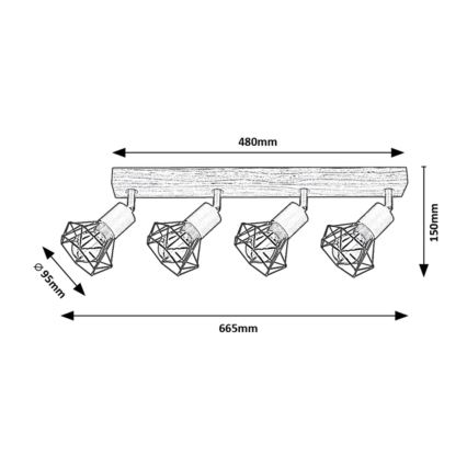 Rabalux - Spotlámpa 4xE14/40W/230V tölgy