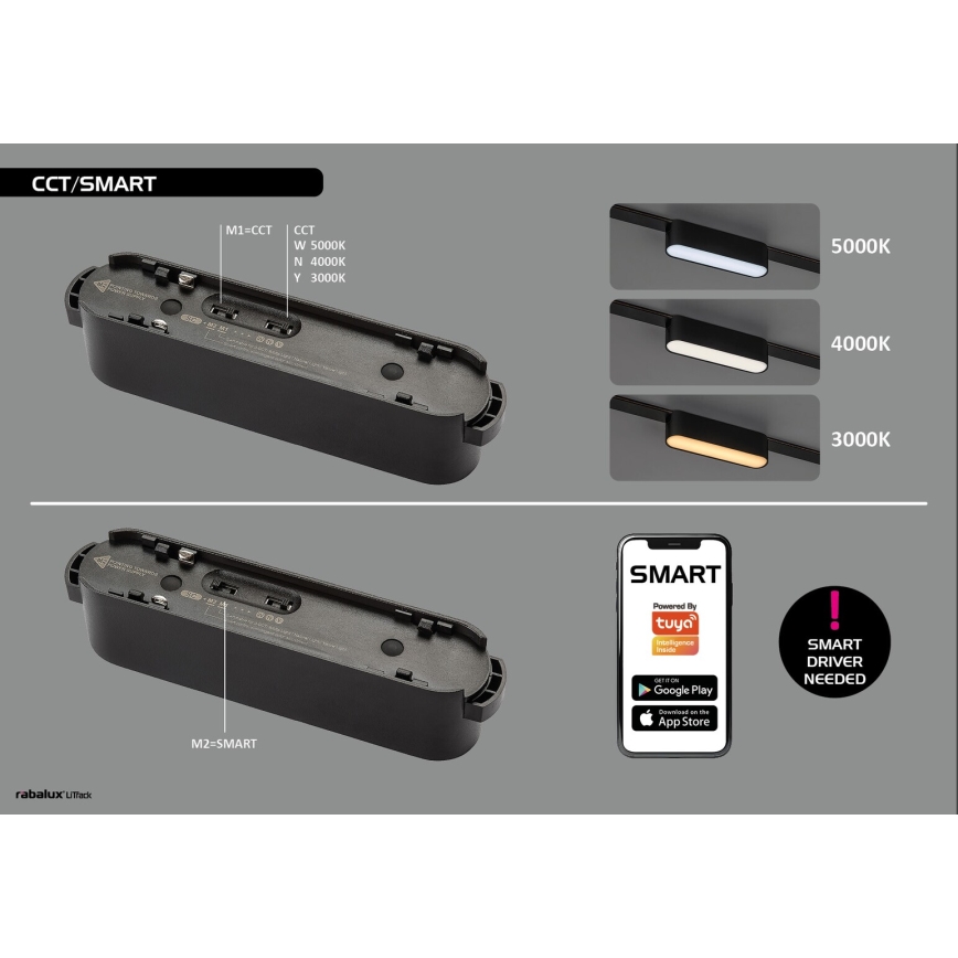 Rabalux - LED dimmelhető csillár zsinóron 1-fázisú sínrendszerhez LED/5W/24V 2700-5500K Wi-Fi Tuya fekete