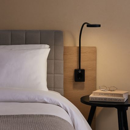 Rabalux - Fényerőszabályozható LED fali lámpa LED/4W/230V, konnektorba csatlakoztatható USB-porttal, 3000/4000/6000K, fekete