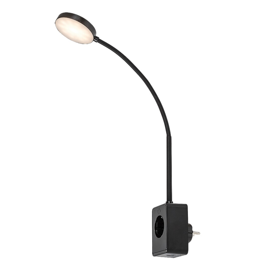 Rabalux - Dimmelhető LED fali lámpa LED/4W/230V, konnektorba dugható USB-porttal 3000/4000/6000K fekete