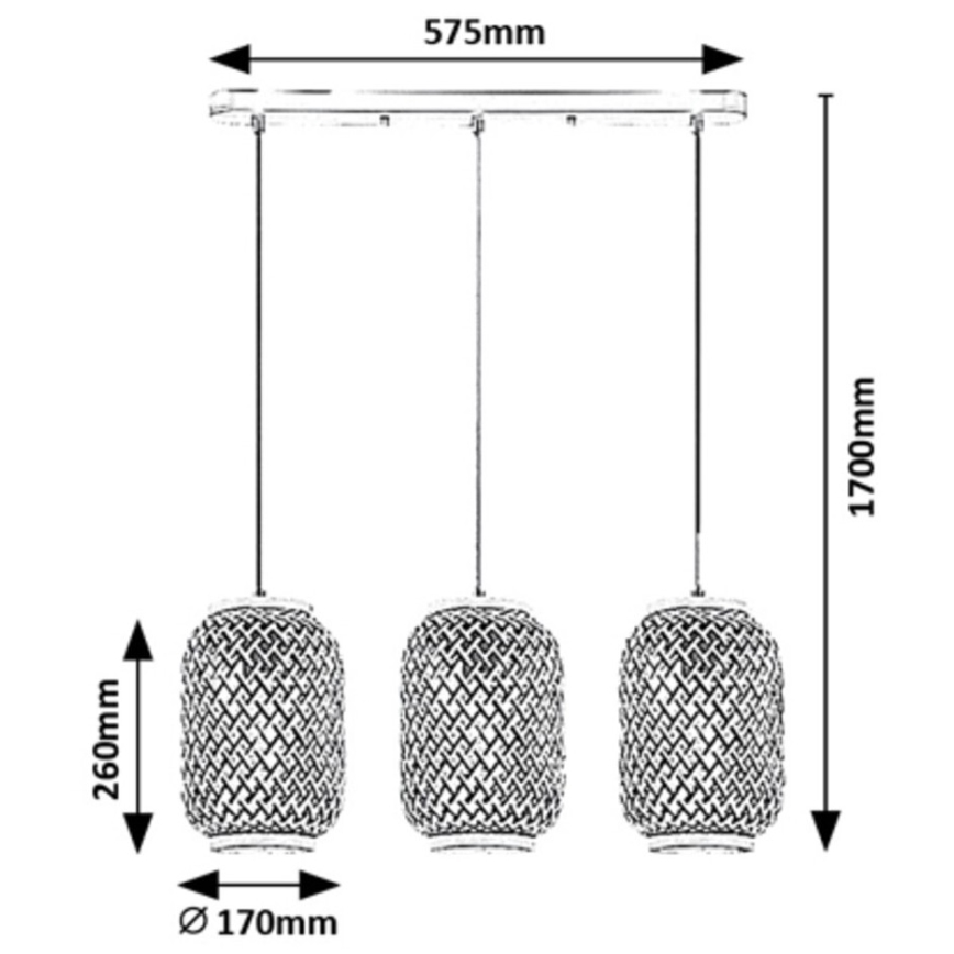 Rabalux - Függeszték zsinóron 3xE27/40W/230V rattan