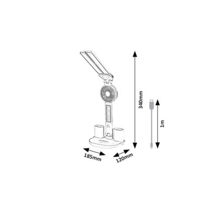 Rabalux - Fényerőszabályozható LED asztali lámpa ventilátorral és kijelzővel LED/7W/5V 3000/4000/6500K