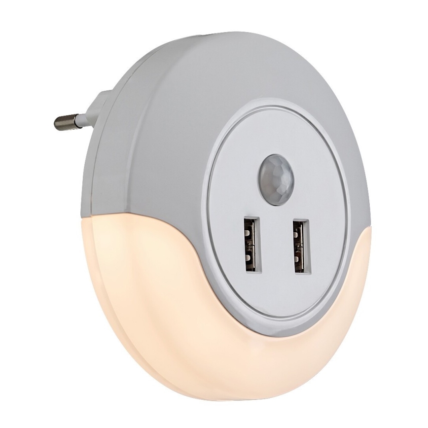 Rabalux - LED éjszakai lámpa aljzatba, érzékelővel, 2xUSB LED/13,9W/230V 3000K
